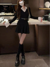 BXOXO party look inspos 2025 Spring Elegant Black Dress Women Long Sleeve Slim One Piece Dress Korean Fashion Pure Color Vintage Y2k Mini Dress Chic